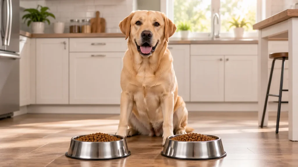 Adult dog following a twice-daily feeding schedule