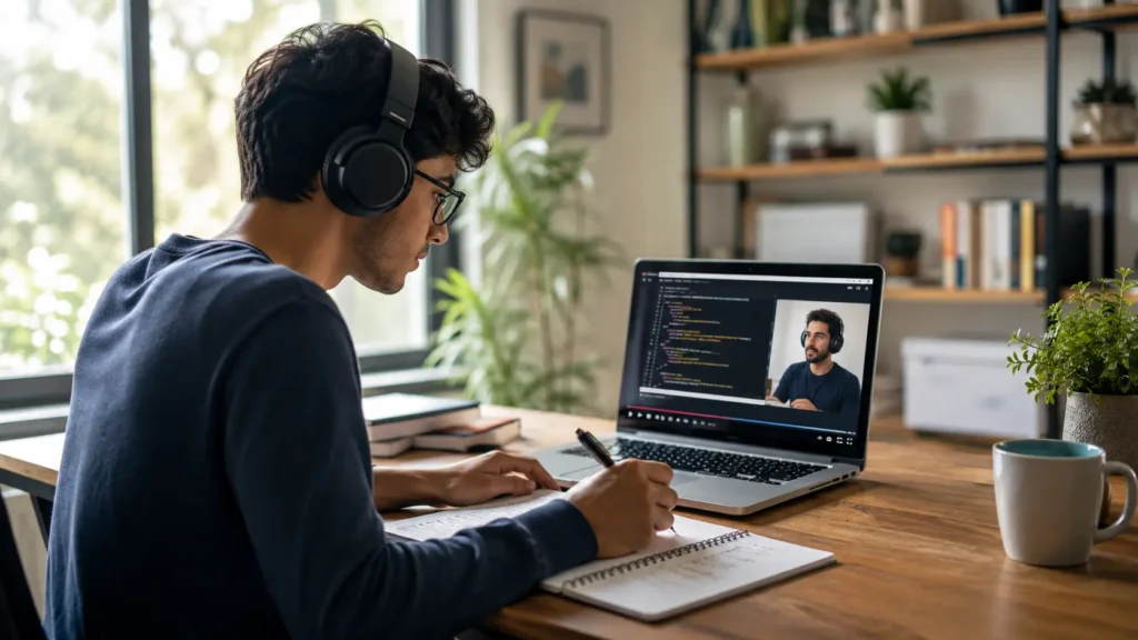 Beginner watching free programming tutorials on YouTube