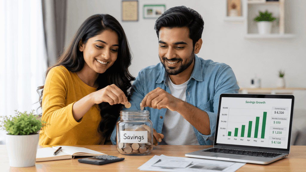 Couple building savings for future financial goals