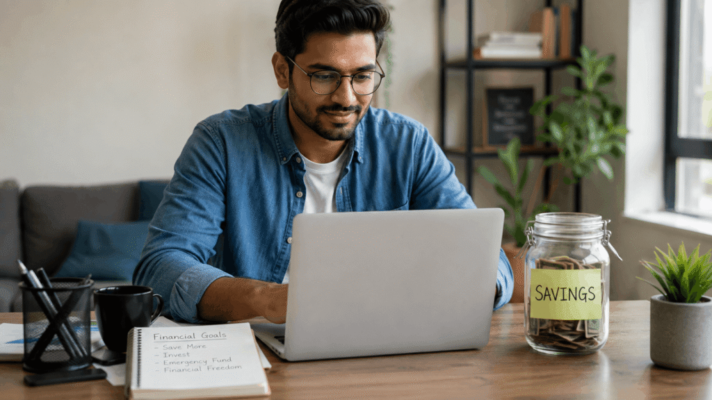 Freelancer earning extra income while growing monthly savings.