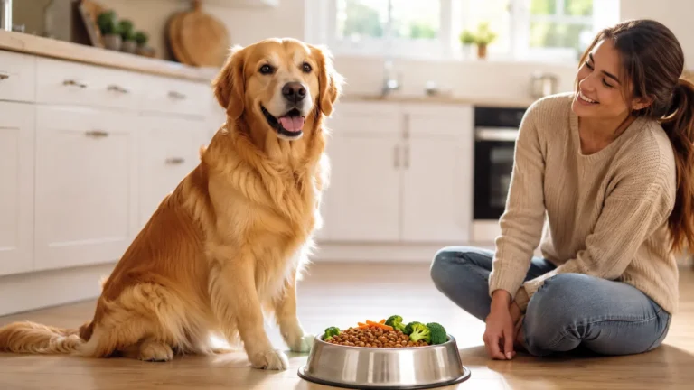 Best Food for Picky Dogs, Healthy dog eating premium food in a modern kitchen