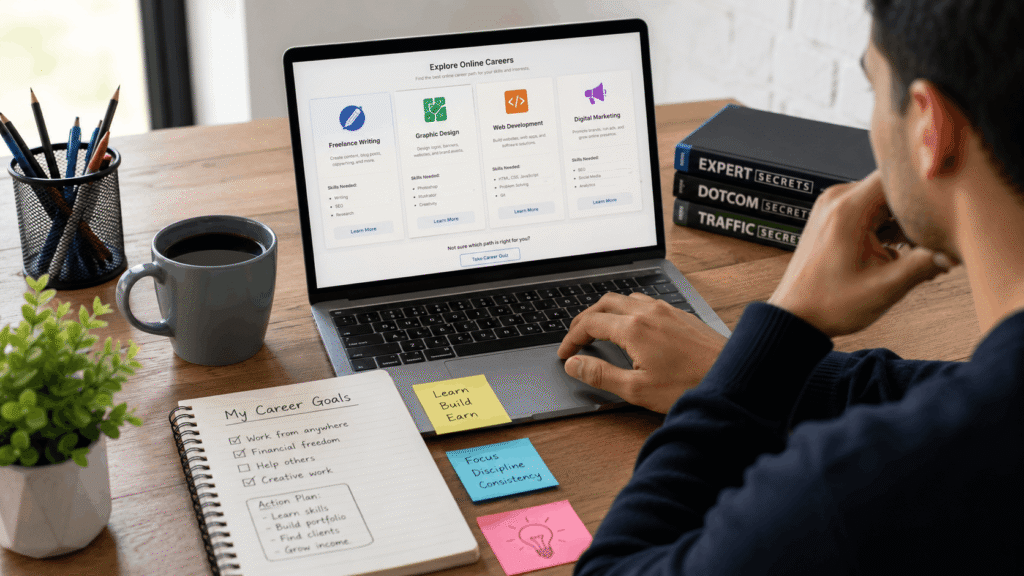 Person choosing the best online skill based on career goals