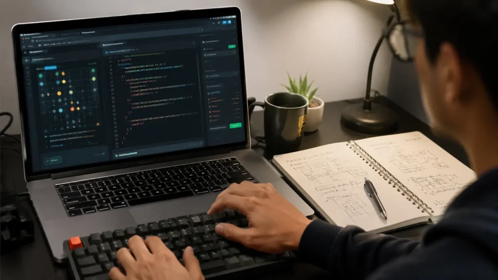 Programmer practicing coding challenges to improve programming skills