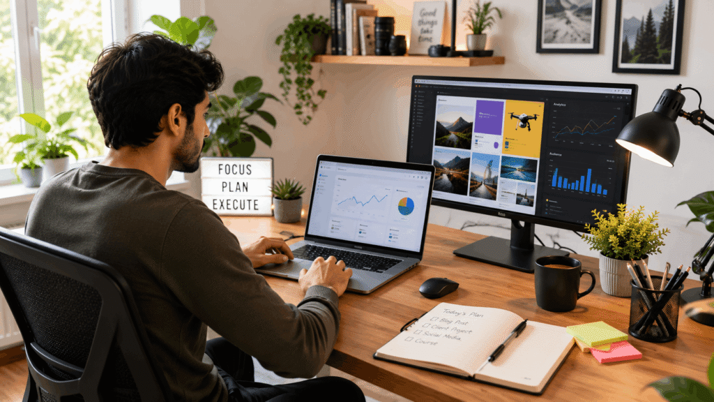 Remote freelancer building an online career from home