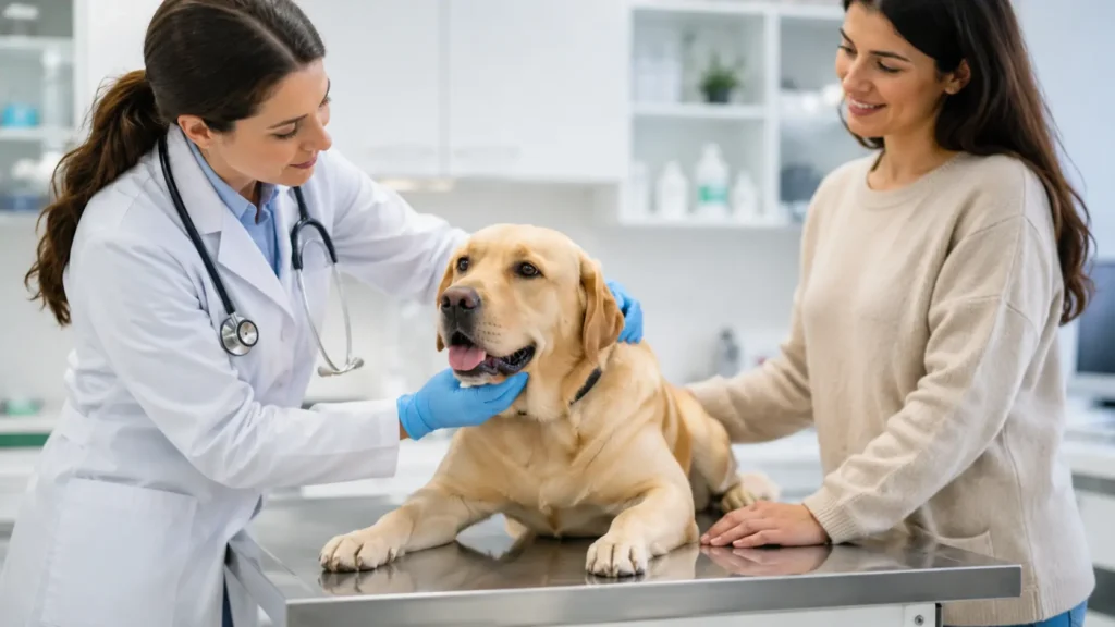 Veterinarian examining a dog with loss of appetite