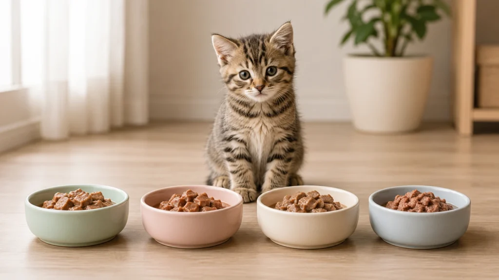 Daily kitten feeding routine with multiple meals for healthy growth