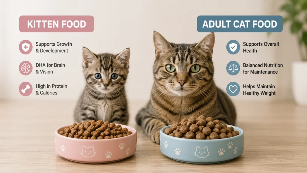 Gradual transition from kitten food to adult cat food