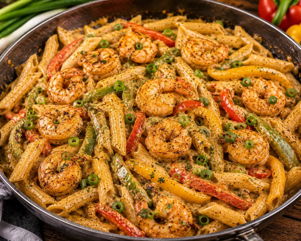 Shrimp rasta pasta with creamy Caribbean-style jerk sauce.