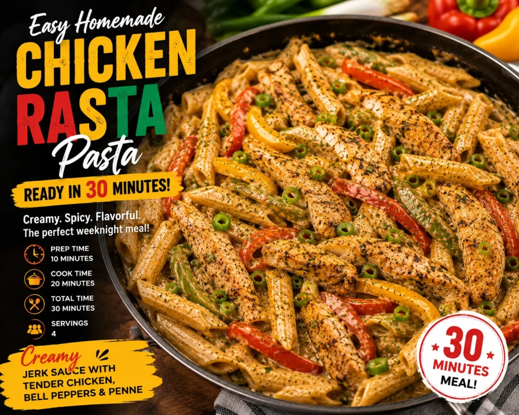 Easy homemade chicken rasta pasta ready in 30 minutes.