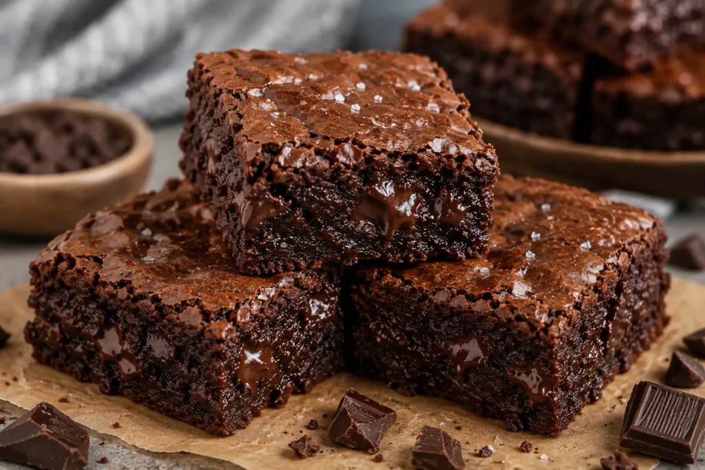 Fudgy homemade gluten-free brownies with melted dark chocolate and a rich, chewy texture.